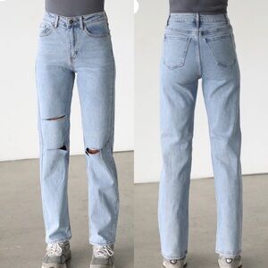 Dogma Denim Jeans Sz 9 Light Wash Distressed High Rise Straight Leg Mom